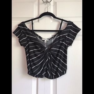 EXPRESS One Eleven Striped Off the Shoulder Crop